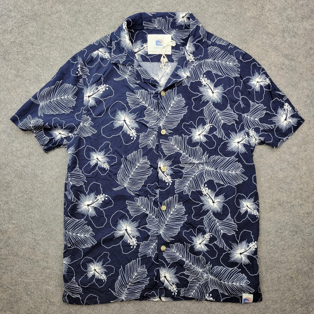 Laguna Shirt Mens Medium Blue Floral Hawaiian Button Front Short Sleeve‎ Rayon